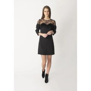 The Kooples Black Zipper Closure Lace Fringe Witchy Mini Dress‎ Size XS